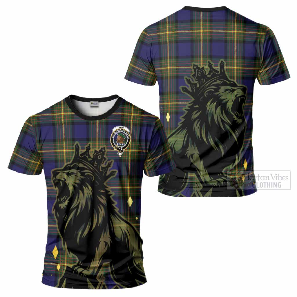 Muir Tartan Family Crest T-Shirt Crowned Lion Roaring