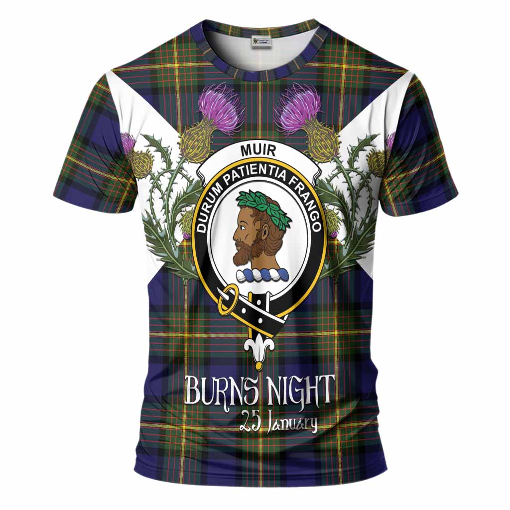 Muir Tartan Family Crest T-Shirt Scottish Burns Night Thistle Floral