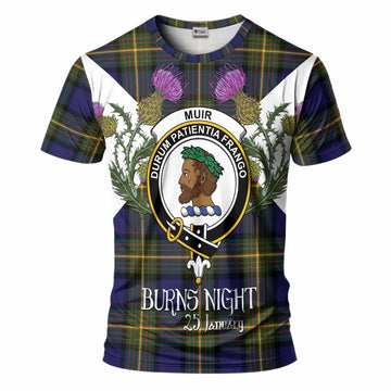 Muir Tartan Family Crest T-Shirt Scottish Burns Night Thistle Floral