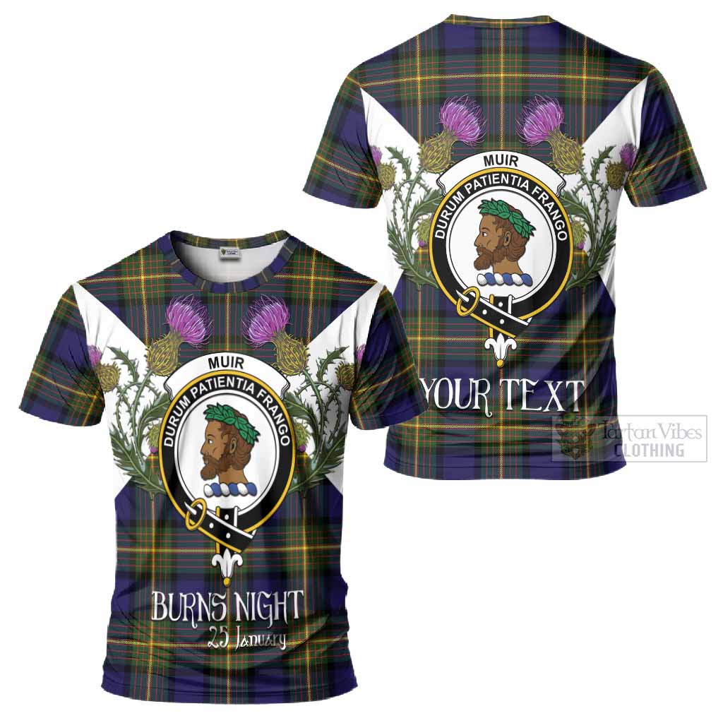 Muir Tartan Family Crest T-Shirt Scottish Burns Night Thistle Floral