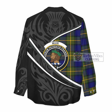 Muir Tartan Family Crest Women Casual Shirt Celtic Scottish Thistle Floral
