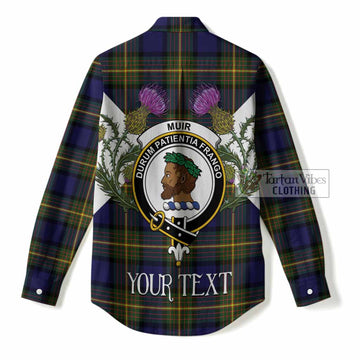 Muir Tartan Family Crest Women Casual Shirt Scottish Burns Night Thistle Floral