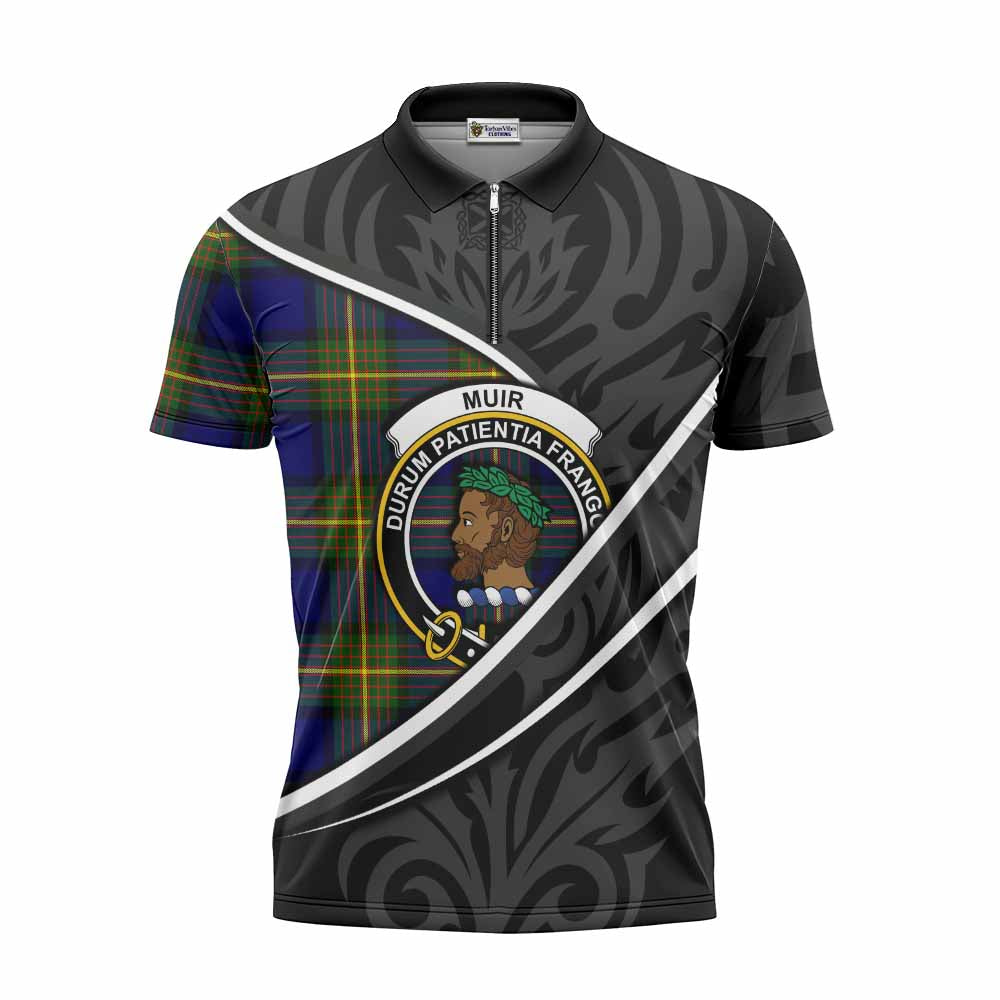Muir Tartan Family Crest Zipper Polo Shirt Celtic Scottish Thistle Floral - Tartan Vibes Clothing