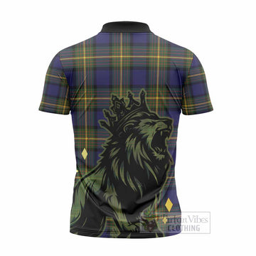 Muir Tartan Family Crest Zipper Polo Shirt Crowned Lion Roaring