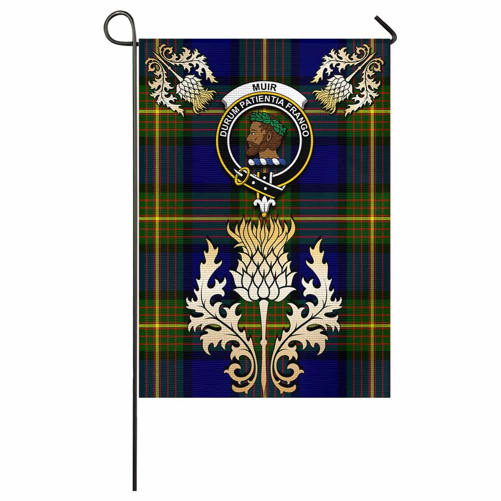 Muir Tartan Garden Flag with Golden Regal Scottish Thistle Emblem - Tartan Vibes Clothing