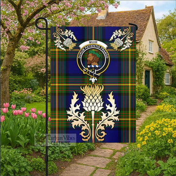 Muir Tartan Garden Flag with Golden Regal Scottish Thistle Emblem