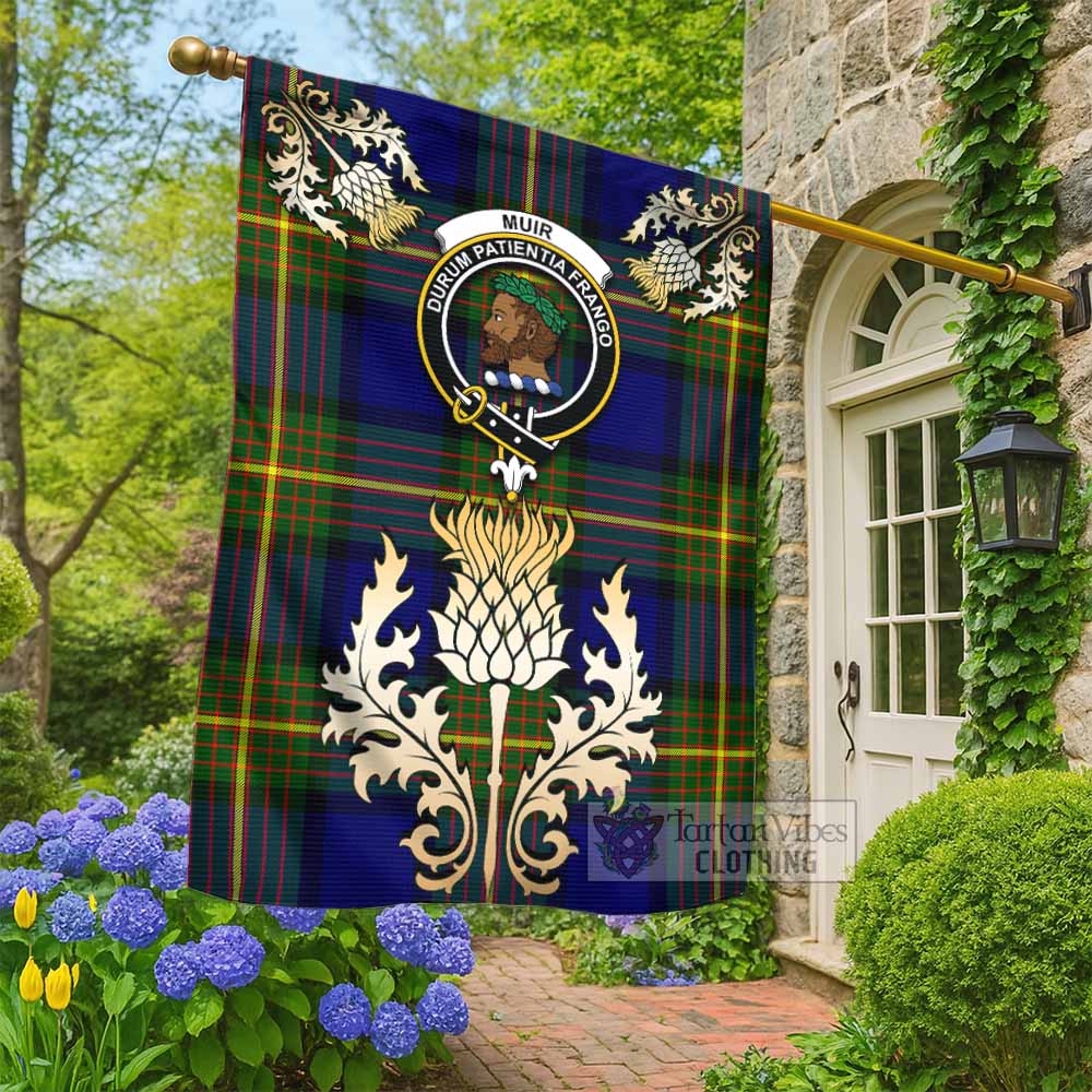 Muir Tartan Garden Flag with Golden Regal Scottish Thistle Emblem - Tartan Vibes Clothing