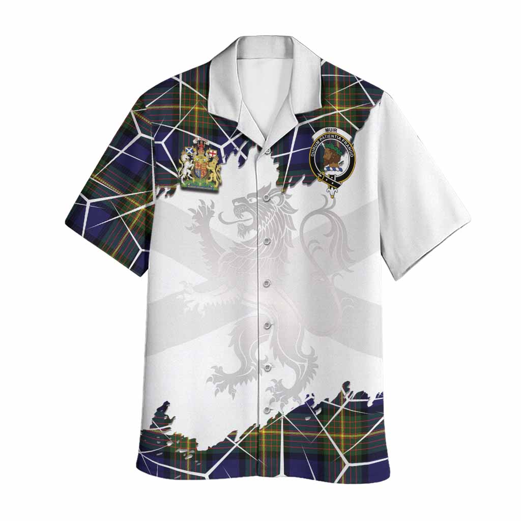 Muir Tartan Hawaiian Shirt with Family Crest and Lion Rampant Grunge Style