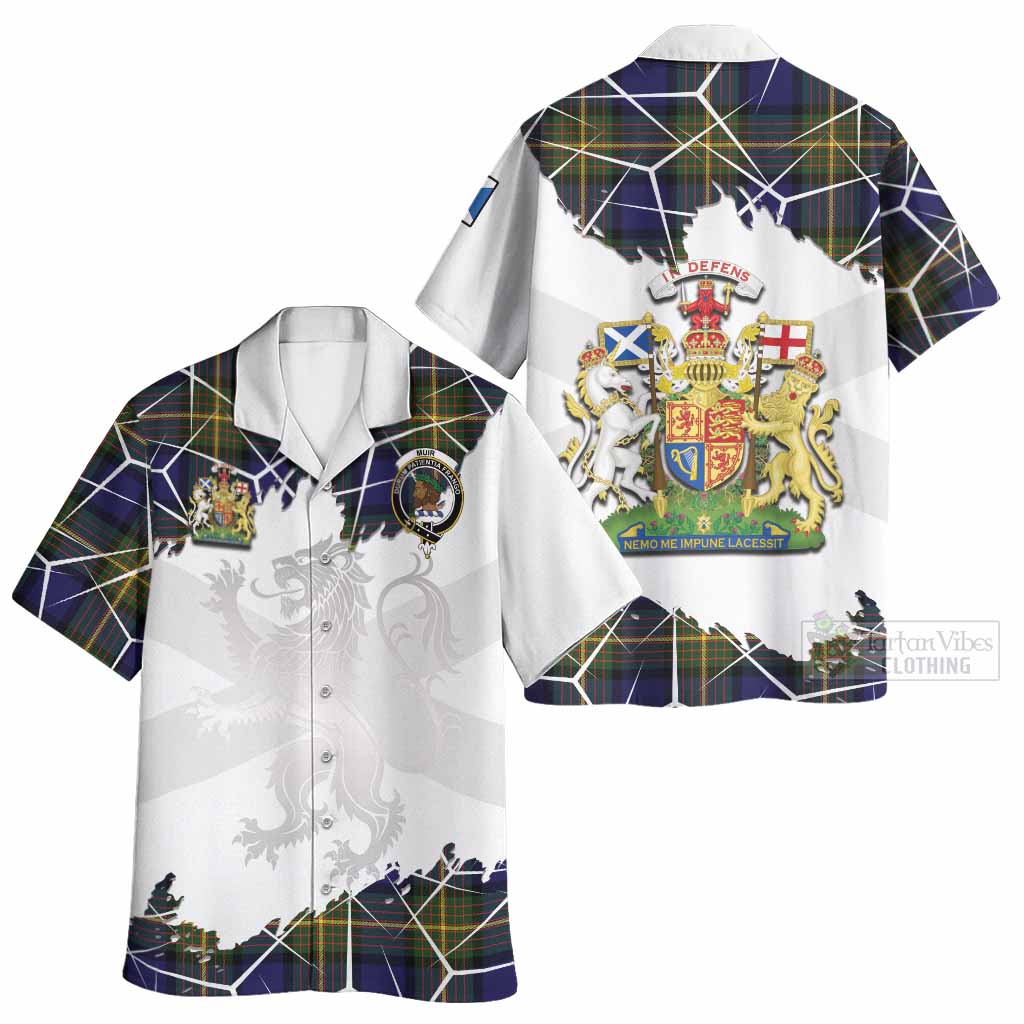 Muir Tartan Hawaiian Shirt with Family Crest and Lion Rampant Grunge Style