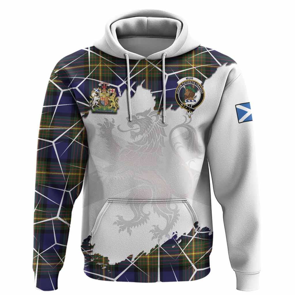 Muir Tartan Hoodie with Family Crest and Lion Rampant Grunge Style