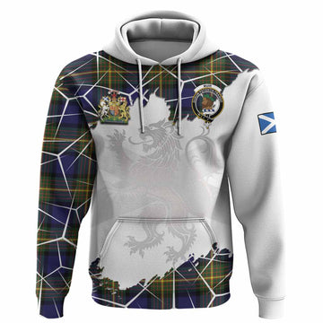 Muir Tartan Hoodie with Family Crest and Lion Rampant Grunge Style