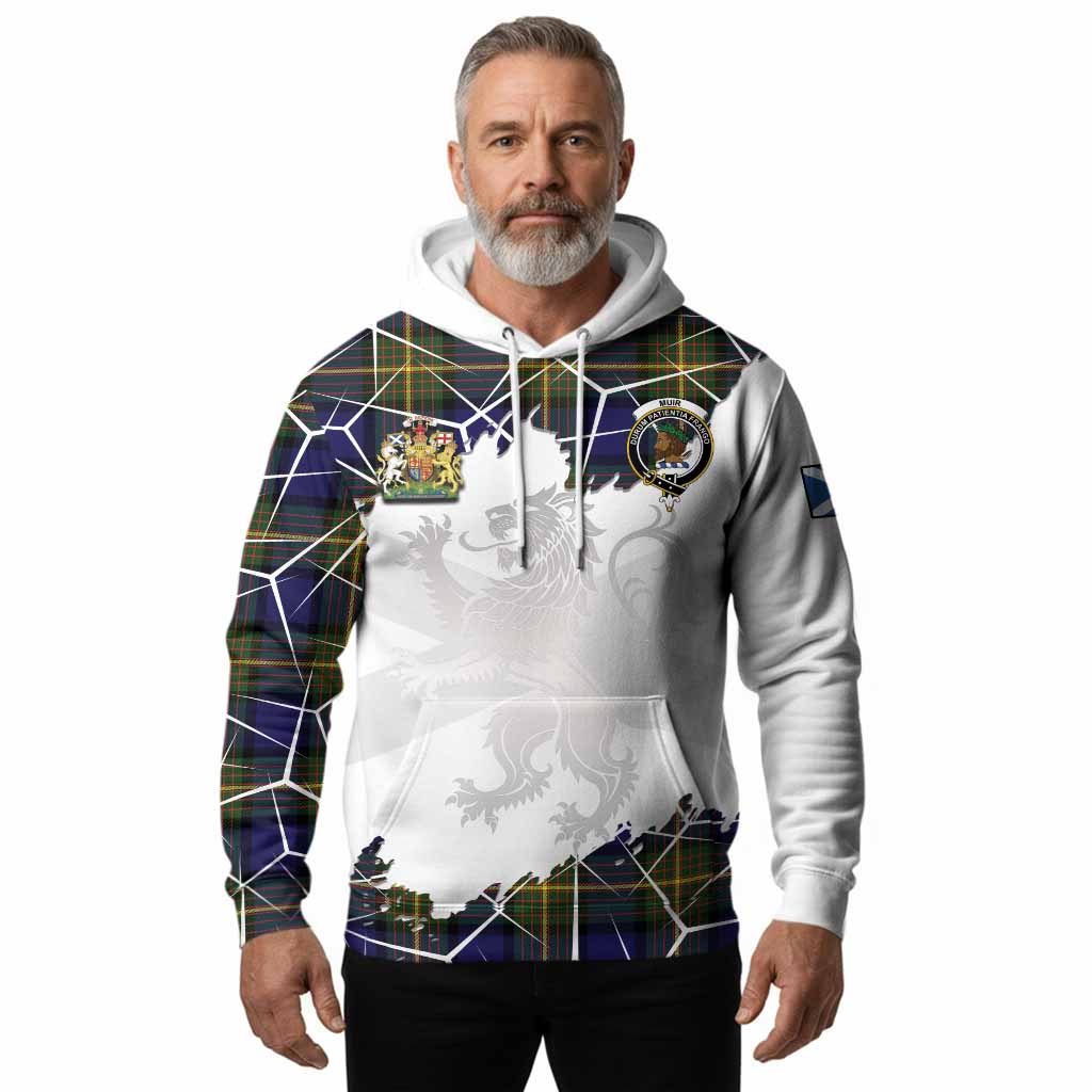 Muir Tartan Hoodie with Family Crest and Lion Rampant Grunge Style