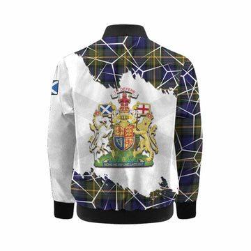 Muir Tartan Kid Bomber Jacket with Family Crest and Lion Rampant Grunge Style