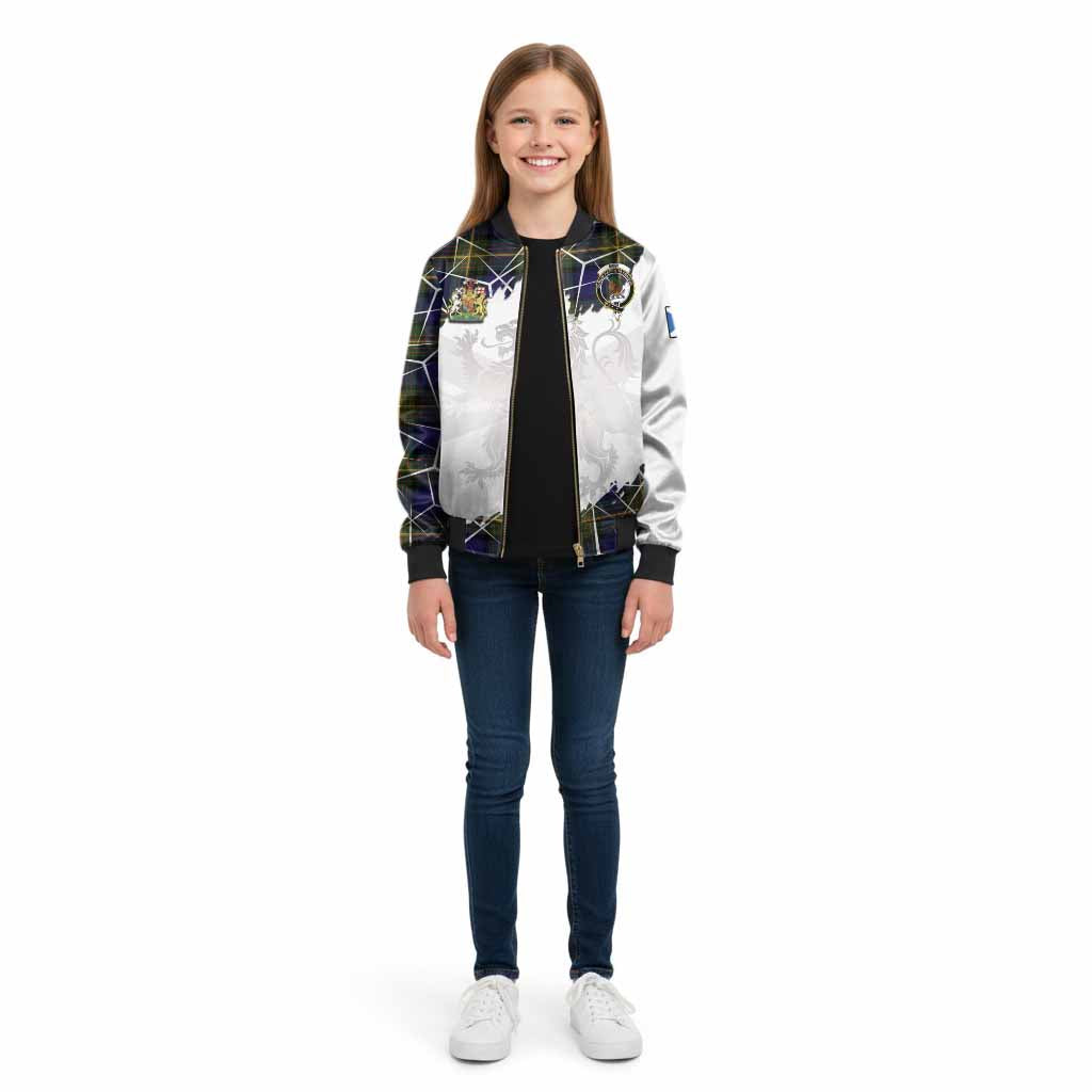 Muir Tartan Kid Bomber Jacket with Family Crest and Lion Rampant Grunge Style
