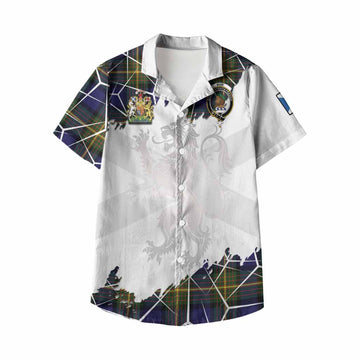 Muir Tartan Kid Hawaiian Shirt with Family Crest and Lion Rampant Grunge Style