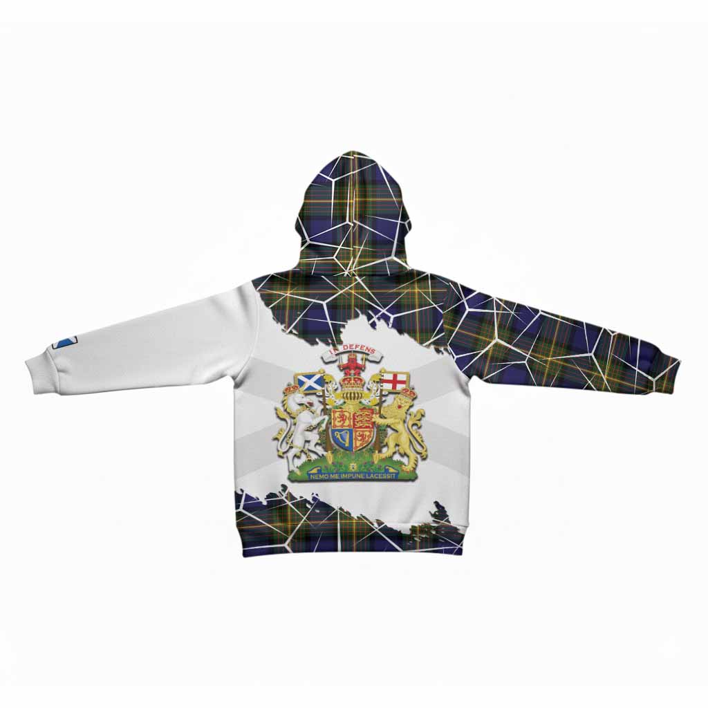 Muir Tartan Kid Hoodie with Family Crest and Lion Rampant Grunge Style