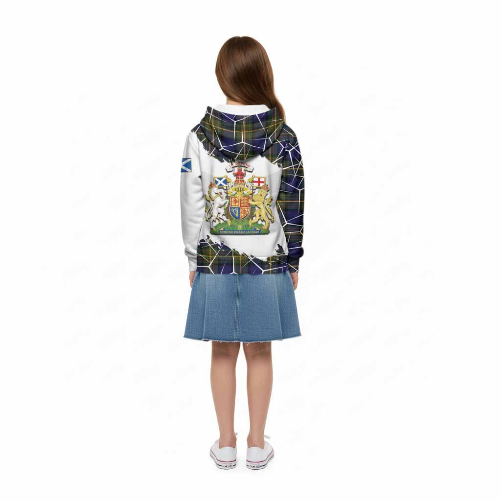 Muir Tartan Kid Hoodie with Family Crest and Lion Rampant Grunge Style