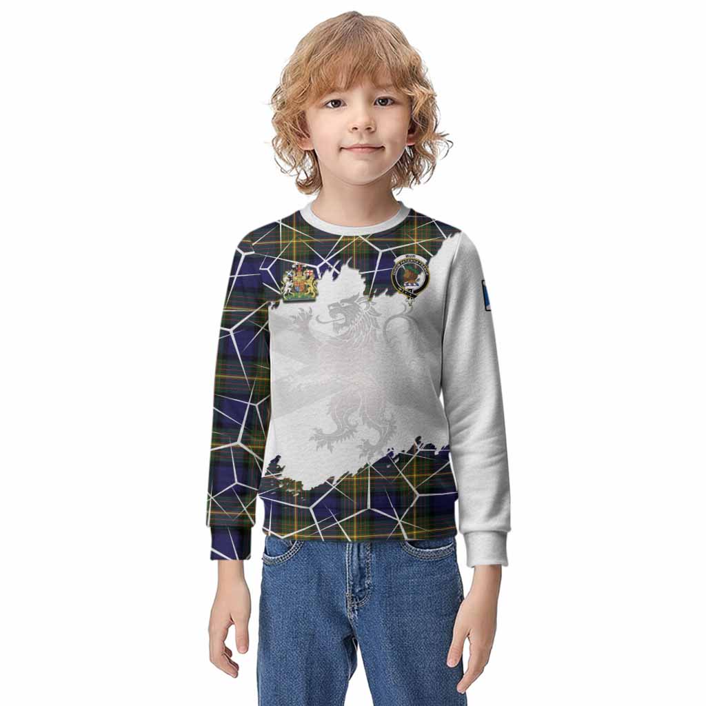 Muir Tartan Kid Knitted Sweatshirt with Family Crest and Lion Rampant Grunge Style