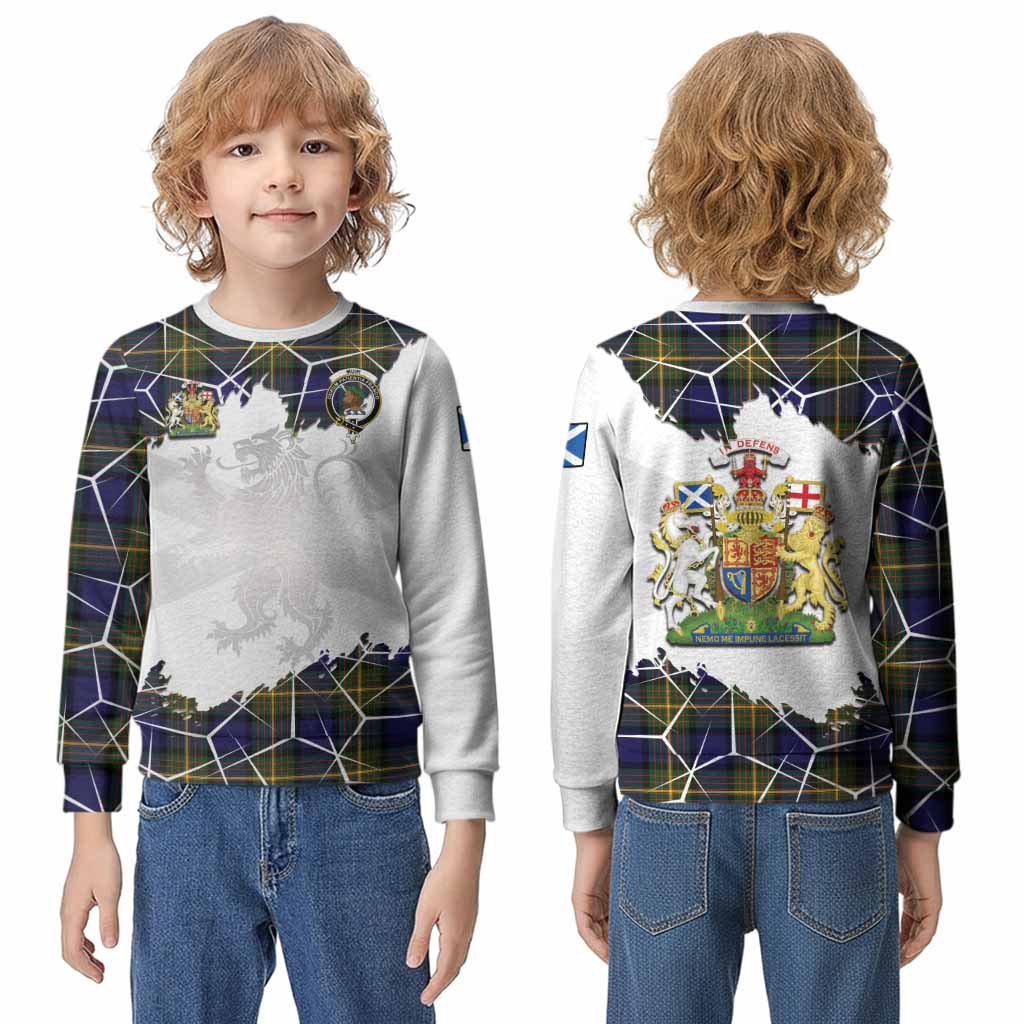 Muir Tartan Kid Knitted Sweatshirt with Family Crest and Lion Rampant Grunge Style