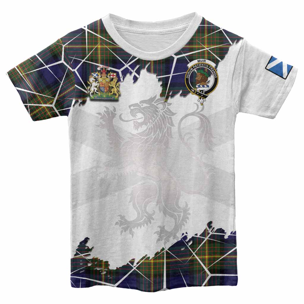 Muir Tartan Kid T-shirt with Family Crest and Lion Rampant Grunge Style