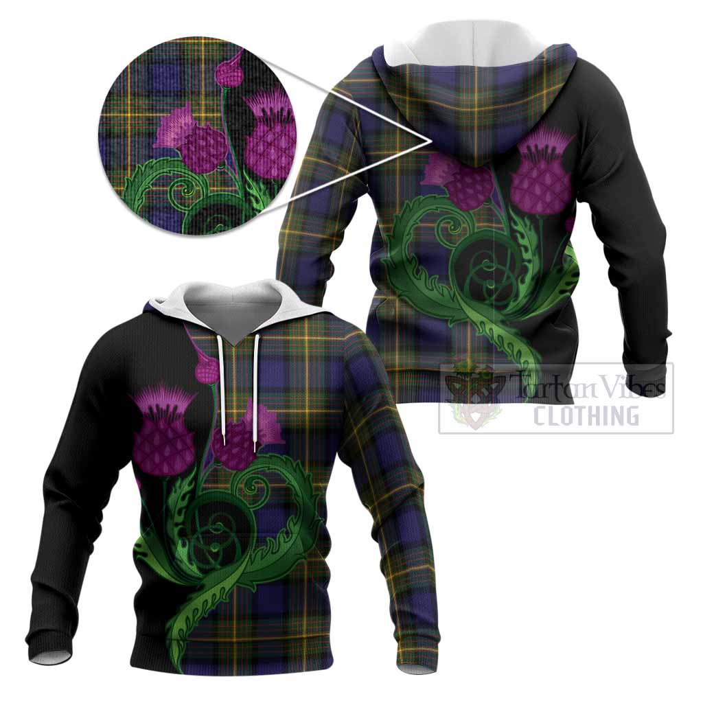 Muir Tartan Knitted Hoodie Traditional Scottish Thistle