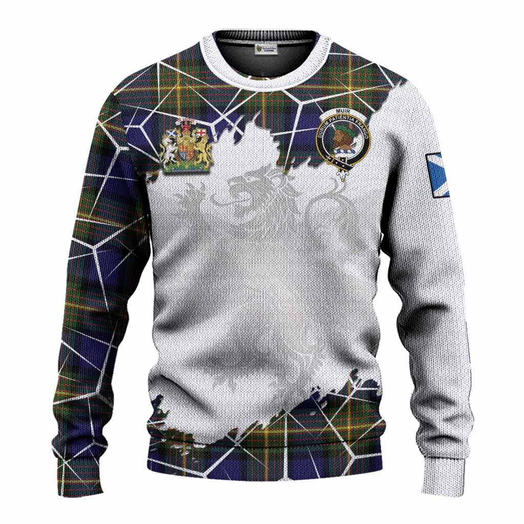 Muir Tartan Knitted Sweater with Family Crest and Lion Rampant Grunge Style