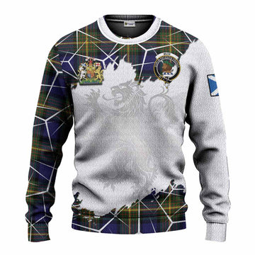 Muir Tartan Knitted Sweater with Family Crest and Lion Rampant Grunge Style