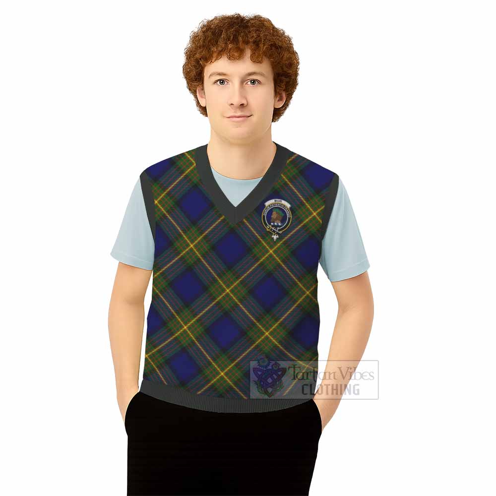 Muir Tartan Knitted V-Neck Vest with Family Crest Cross Style