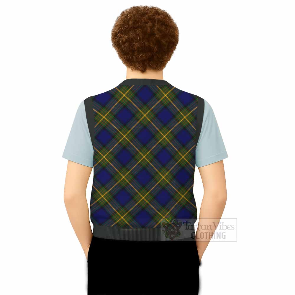 Muir Tartan Knitted V-Neck Vest with Family Crest Cross Style