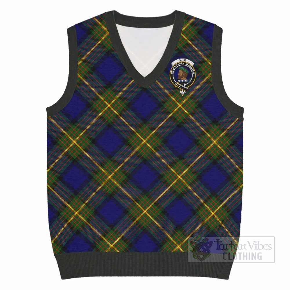 Muir Tartan Knitted V-Neck Vest with Family Crest Cross Style