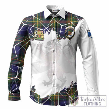 Muir Tartan Long Sleeve Button Shirts with Family Crest and Lion Rampant Grunge Style