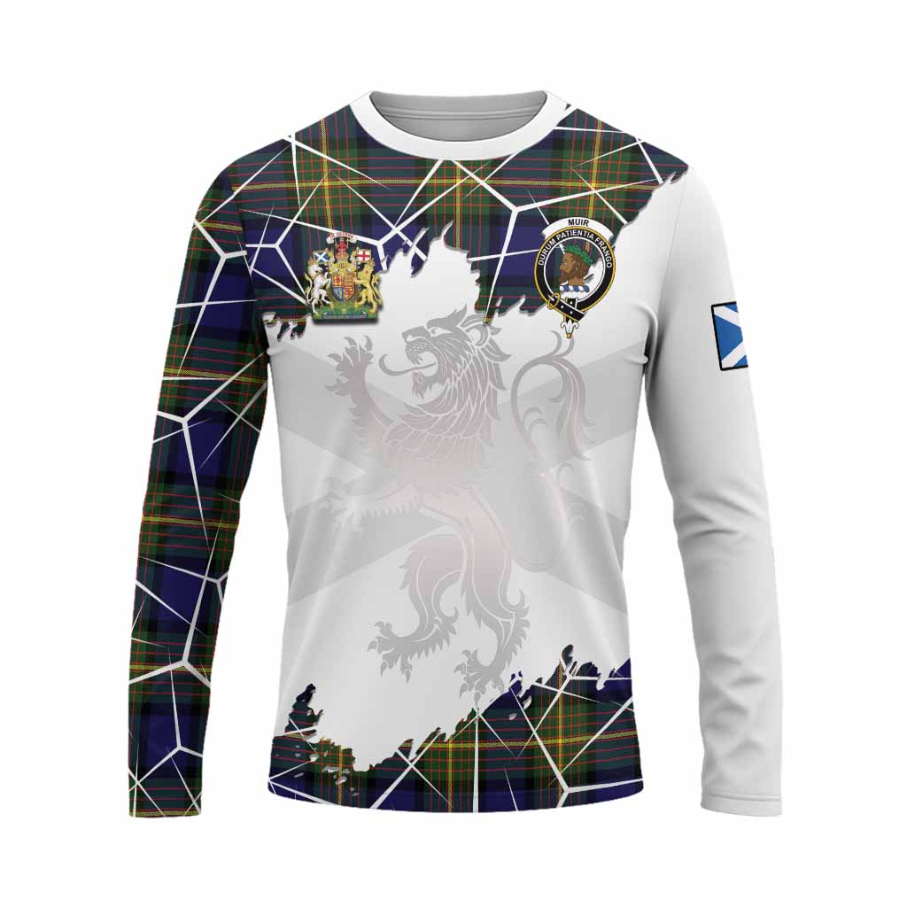 Muir Tartan Long Sleeve T-Shirt with Family Crest and Lion Rampant Grunge Style
