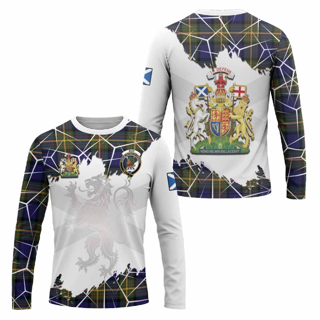 Muir Tartan Long Sleeve T-Shirt with Family Crest and Lion Rampant Grunge Style