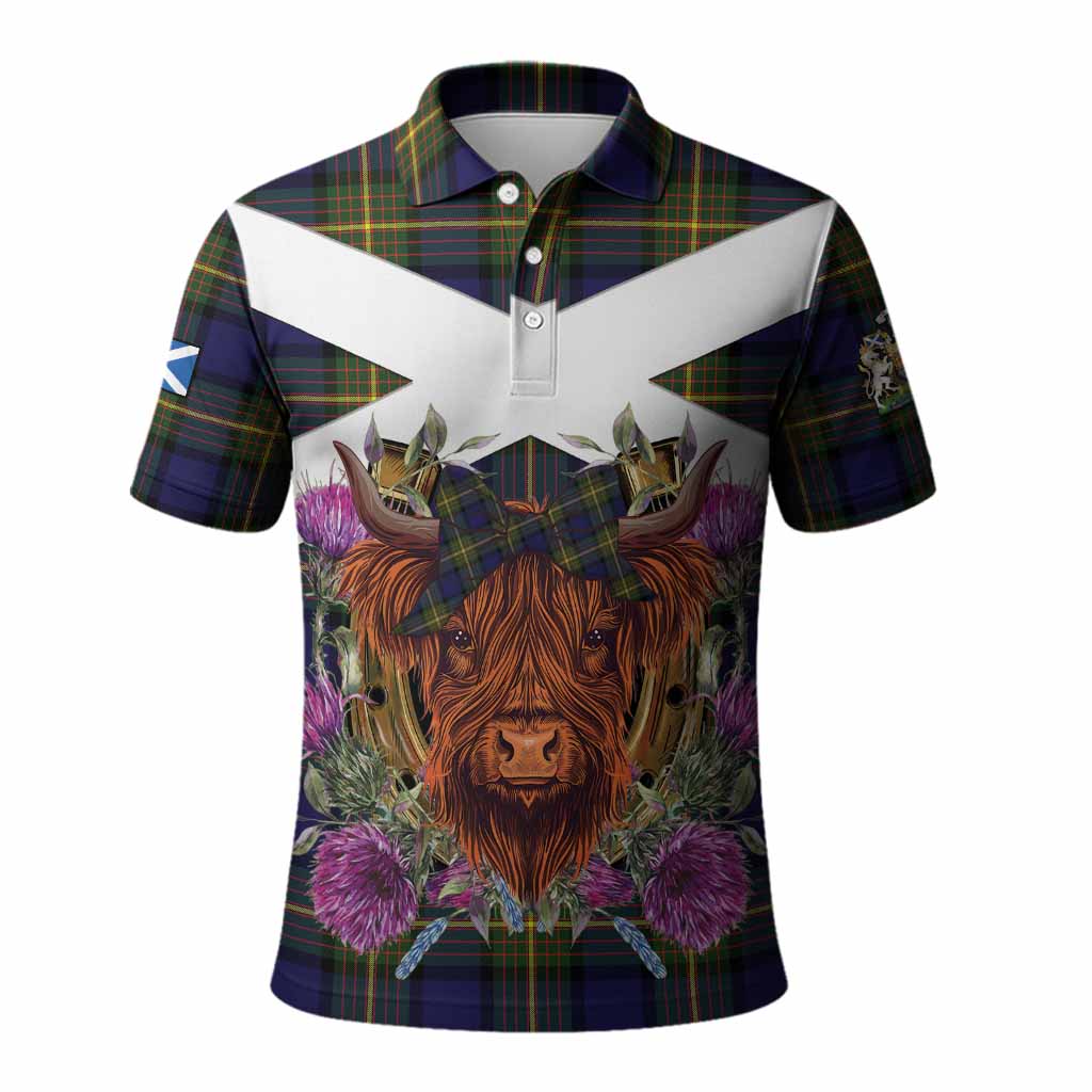 Muir Tartan Polo Shirt Scottish Thistle Heilan Coo