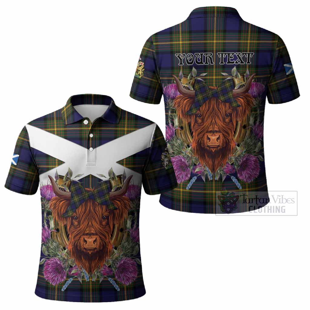 Muir Tartan Polo Shirt Scottish Thistle Heilan Coo