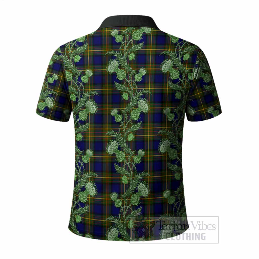 Muir Tartan Polo Shirt Seamless Scottish Thistle Flowers