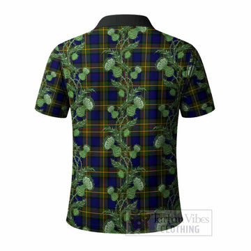 Muir Tartan Polo Shirt Seamless Scottish Thistle Flowers