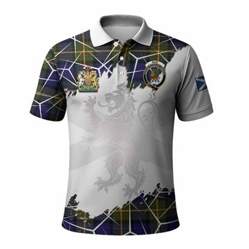 Muir Tartan Polo Shirt with Family Crest and Lion Rampant Grunge Style