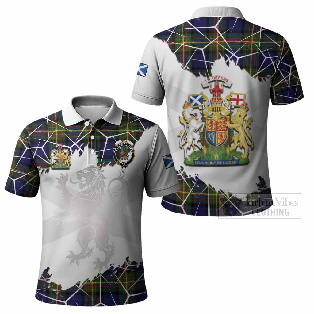 Muir Tartan Polo Shirt with Family Crest and Lion Rampant Grunge Style