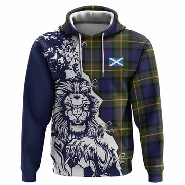 Muir Tartan Scottish Hoodie Angry Lion With Soccer Ball Style