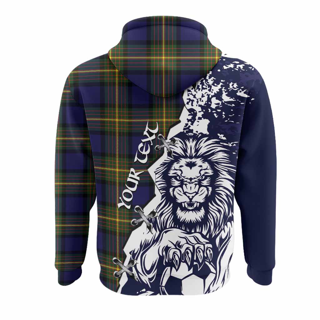 Muir Tartan Scottish Hoodie Angry Lion With Soccer Ball Style