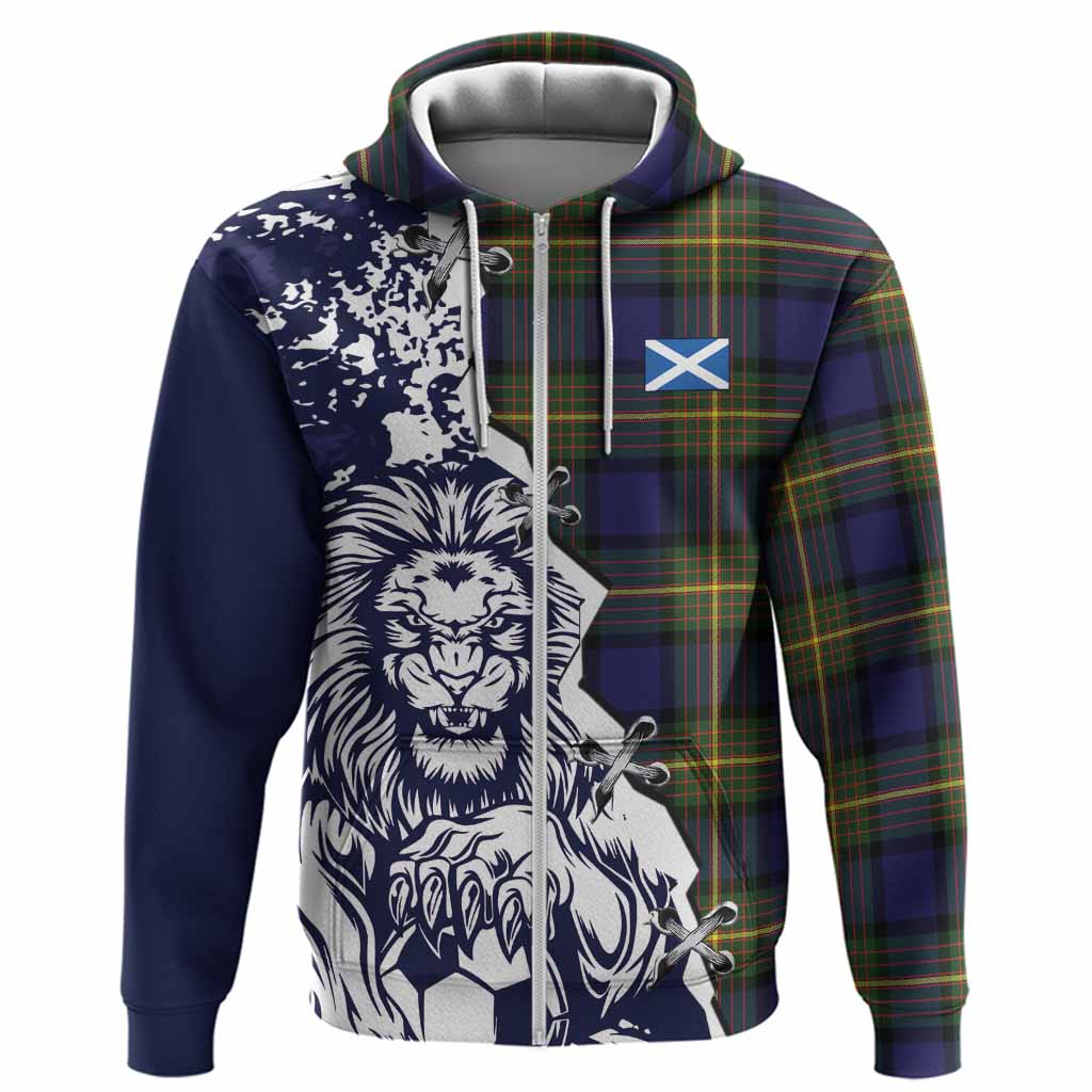 Muir Tartan Scottish Hoodie Angry Lion With Soccer Ball Style