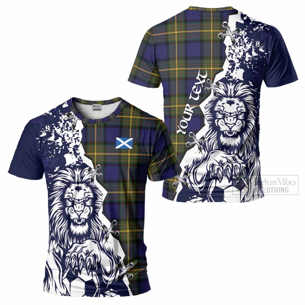 Muir Tartan Scottish T-Shirt Angry Lion With Soccer Ball Style