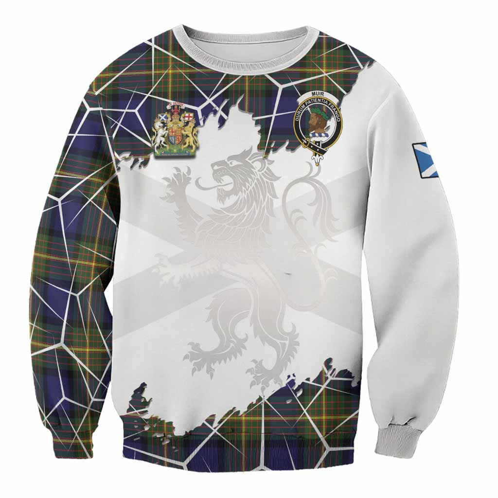 Muir Tartan Sweatshirt with Family Crest and Lion Rampant Grunge Style