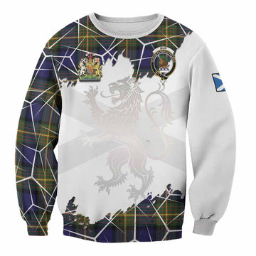 Muir Tartan Sweatshirt with Family Crest and Lion Rampant Grunge Style