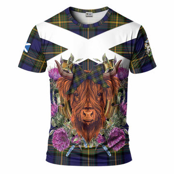 Muir Tartan T-Shirt Scottish Thistle Heilan Coo