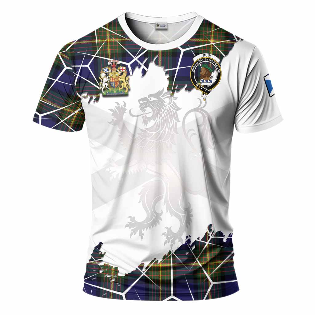 Muir Tartan T-Shirt with Family Crest and Lion Rampant Grunge Style