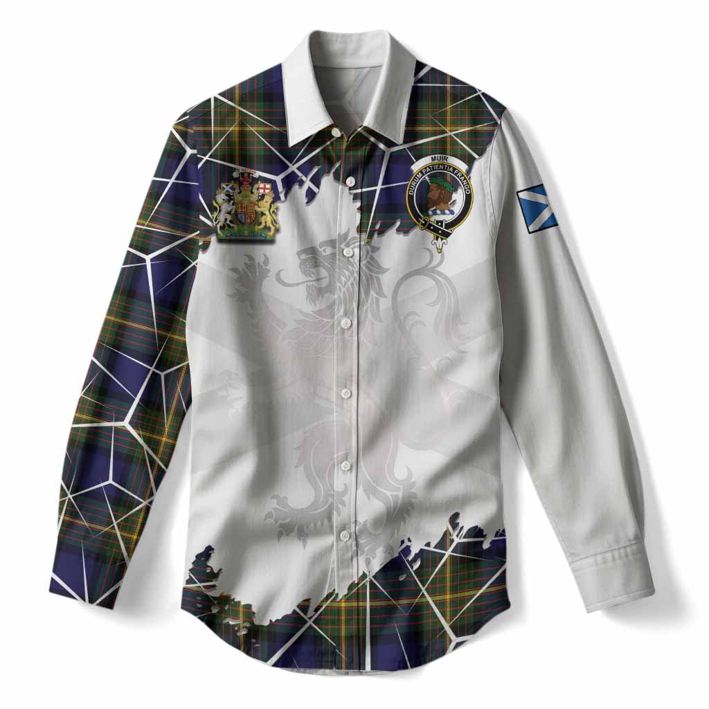 Muir Tartan Women Casual Shirt with Family Crest and Lion Rampant Grunge Style