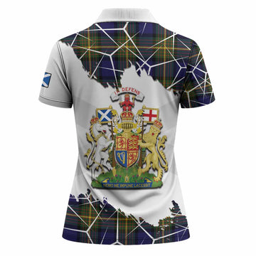 Muir Tartan Women Polo Shirt with Family Crest and Lion Rampant Grunge Style