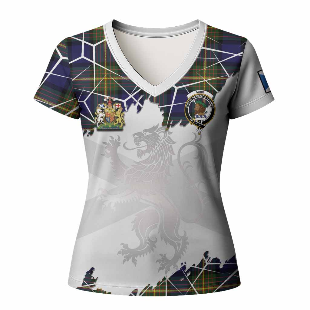 Muir Tartan Women T shirt with Family Crest and Lion Rampant Grunge Style